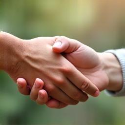 Two hands reaching out in a supportive gesture, representing a safe and supportive community environment for users.