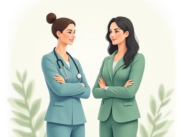 Illustration of a doctor and a wellness coach side-by-side, emphasizing the distinction between medical care and wellness support.