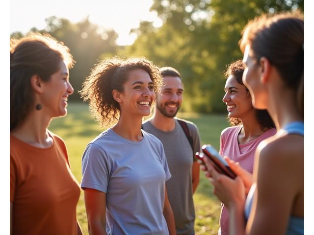 A small group of Vital Zenith members collaborating on a health challenge outdoors in Austin